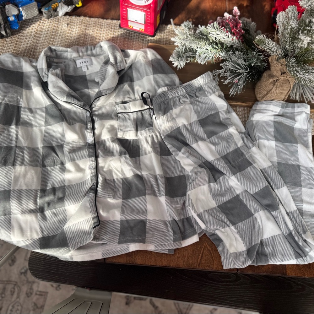 DKNY Black and White Checkered Pajama Set